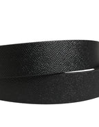 Black Classic Leather Logo Metal Buckle Belt