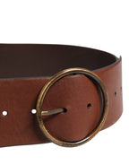 Brown Leather Wide Waist Metal Round Belt