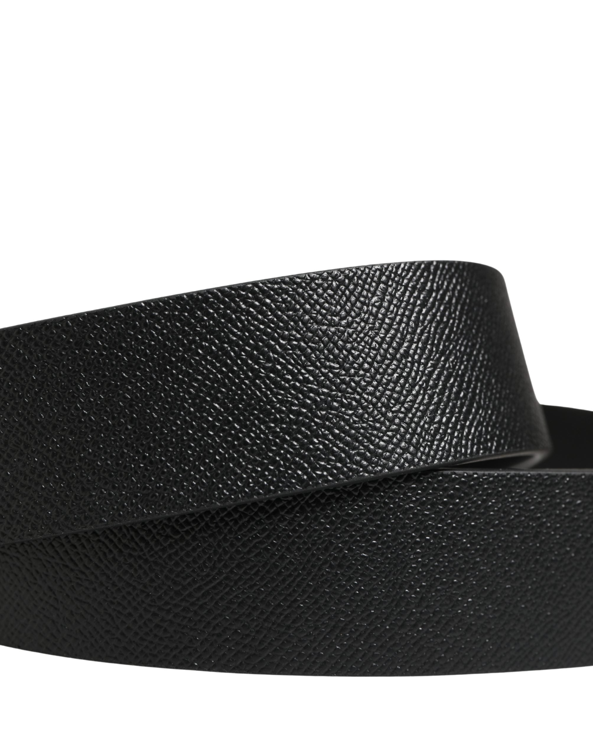 Men Black Leather DG Logo Metal Buckle Belt