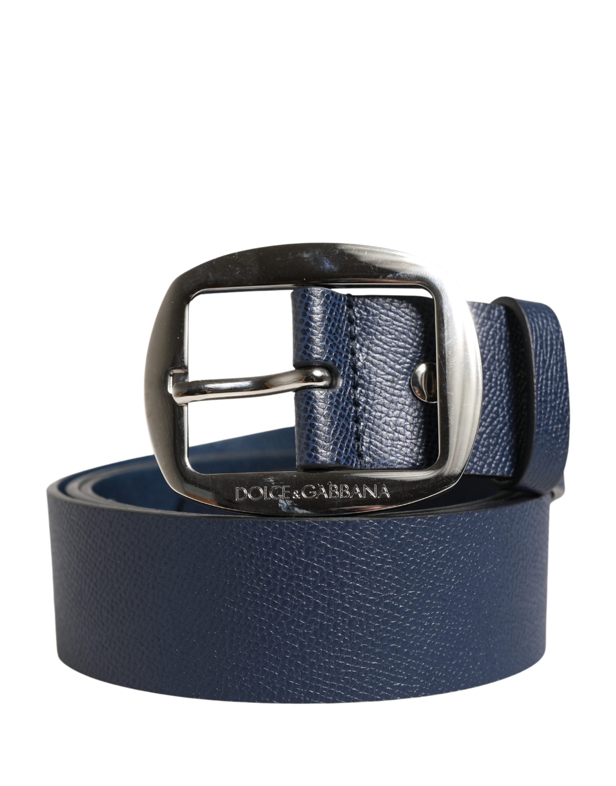 Men Blue Classic Leather Metal Buckle Belt