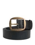 Men Black Classic Leather Metal Buckle Belt