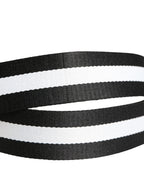 Men Black White Nylon Logo Metal Buckle Belt