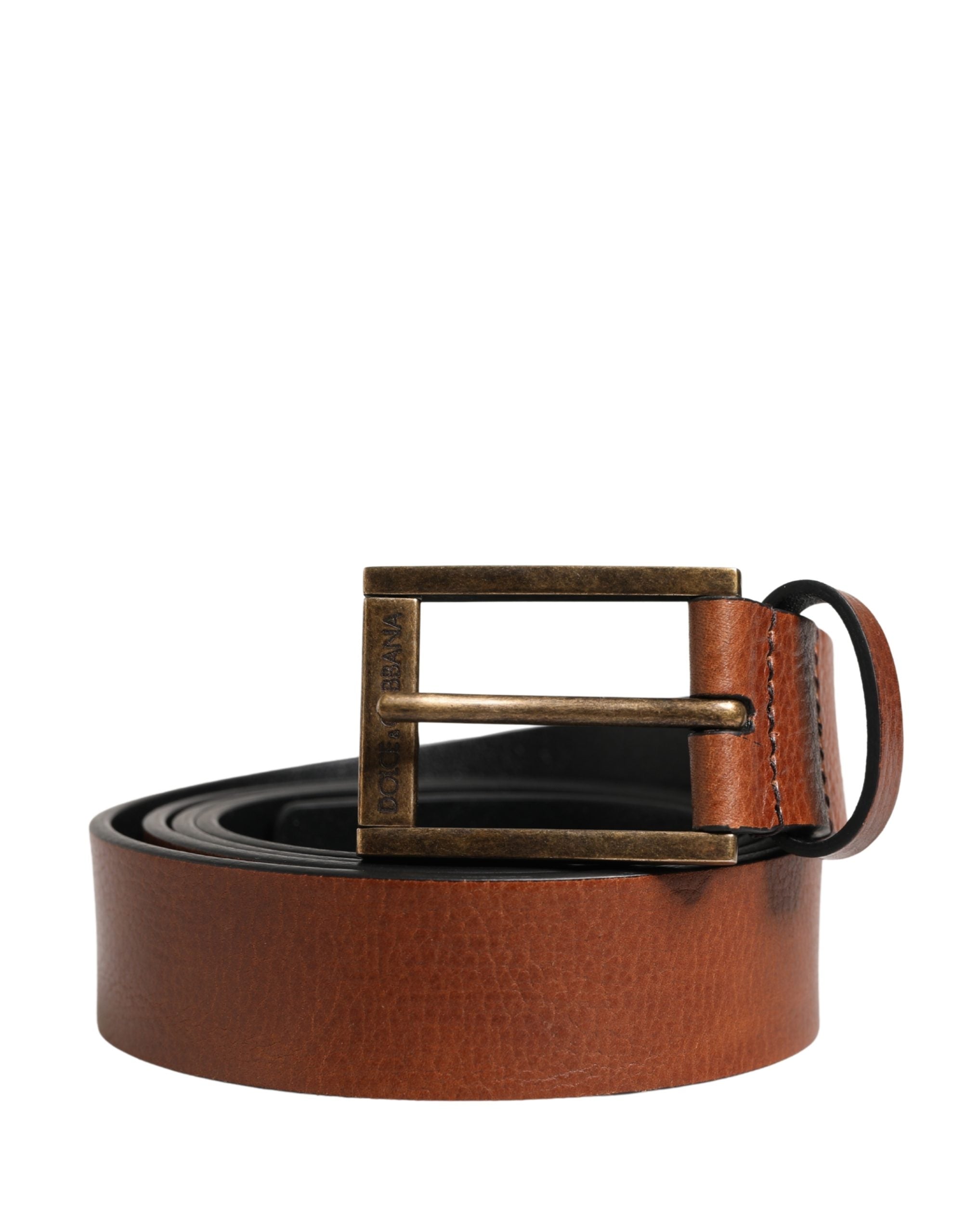 Men Brown Leather Classic Metal Buckle Belt