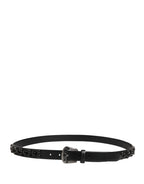 Men Black Calf Embellished Metal Buckle Belt