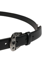 Men Black Calf Embellished Metal Buckle Belt