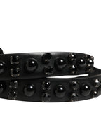 Men Black Calf Embellished Metal Buckle Belt