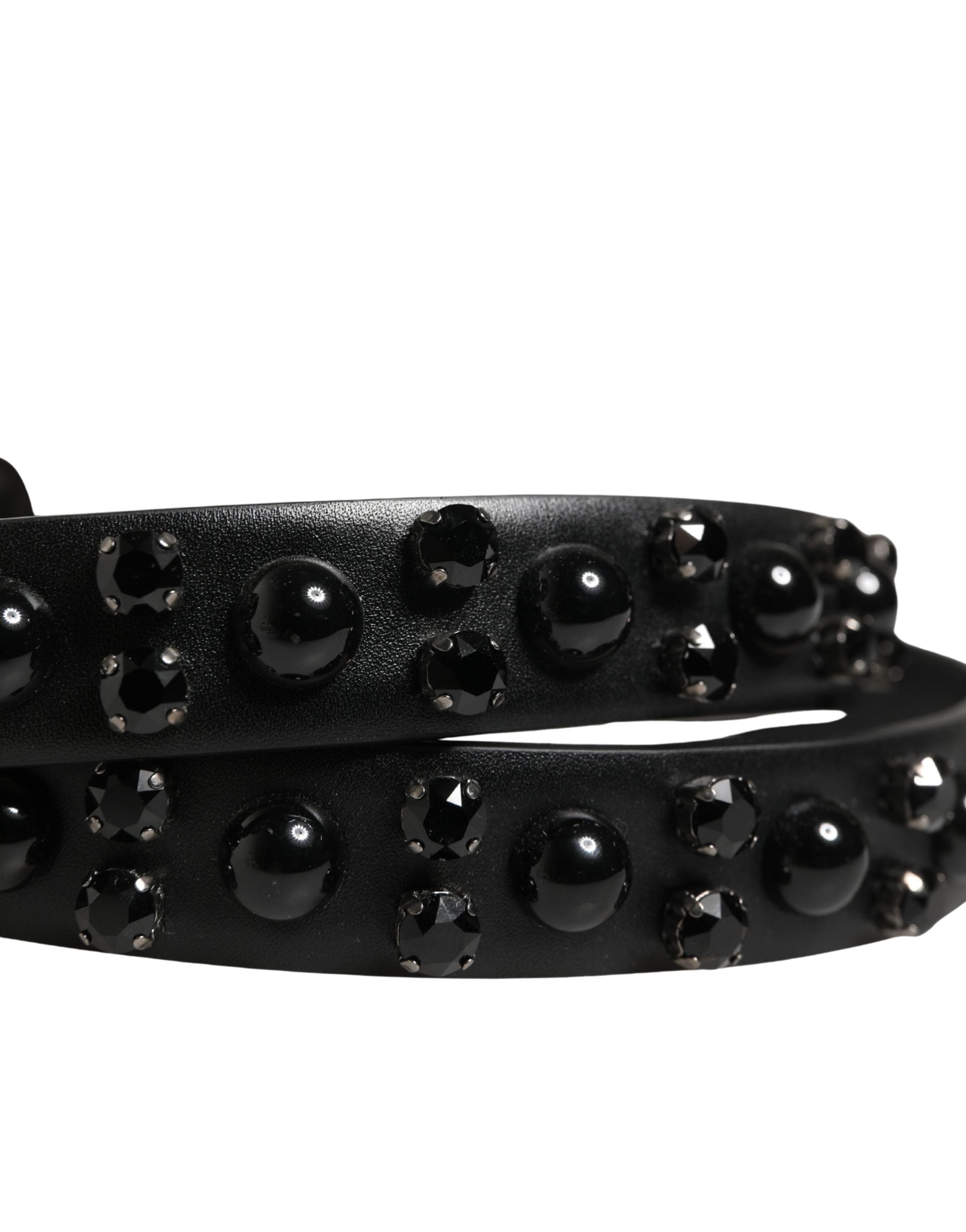 Men Black Calf Embellished Metal Buckle Belt