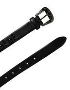 Men Black Calf Embellished Metal Buckle Belt