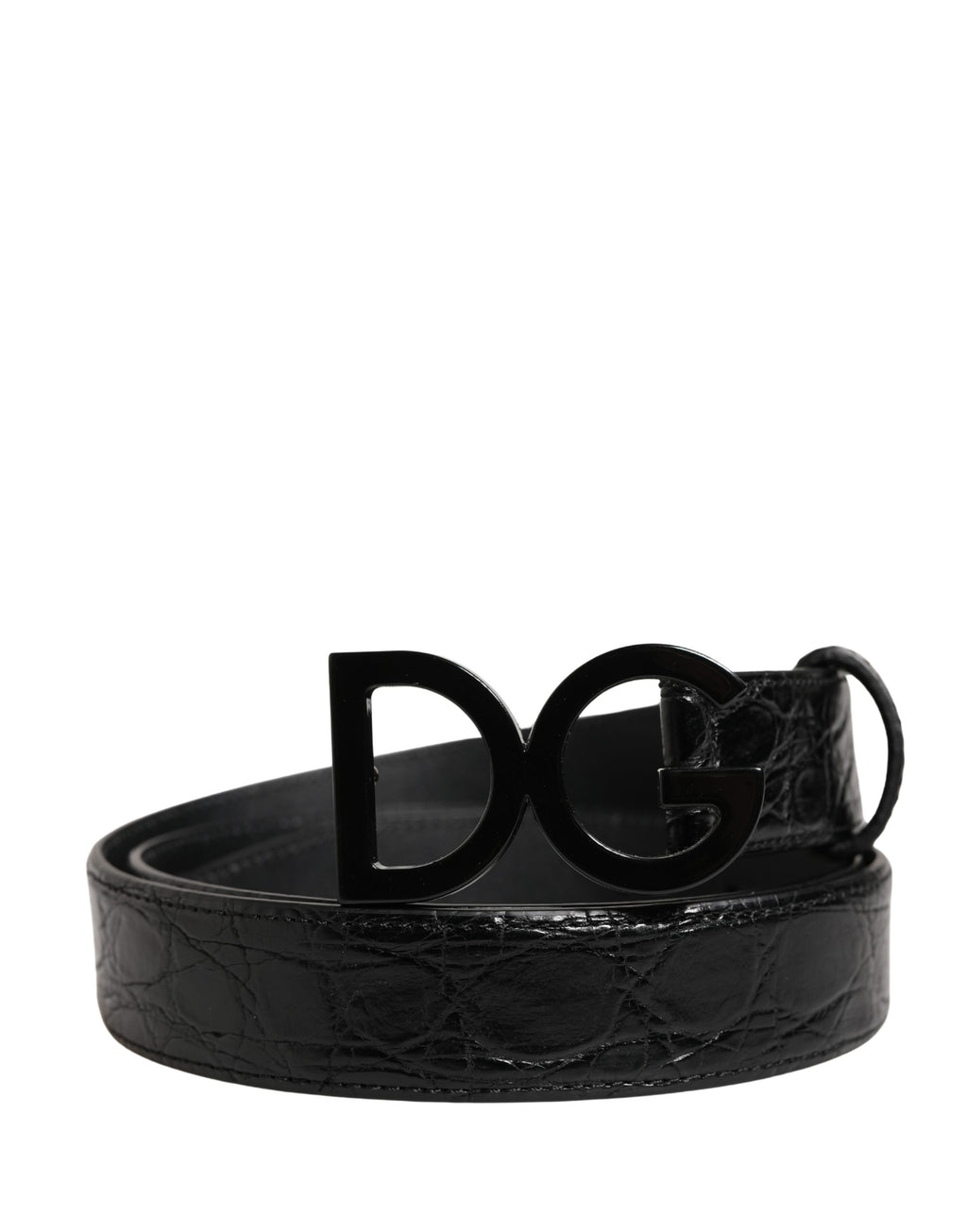Men Black Exotic Leather Logo Buckle Belt