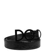 Men Black Exotic Leather Logo Buckle Belt