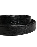 Men Black Exotic Leather Logo Buckle Belt