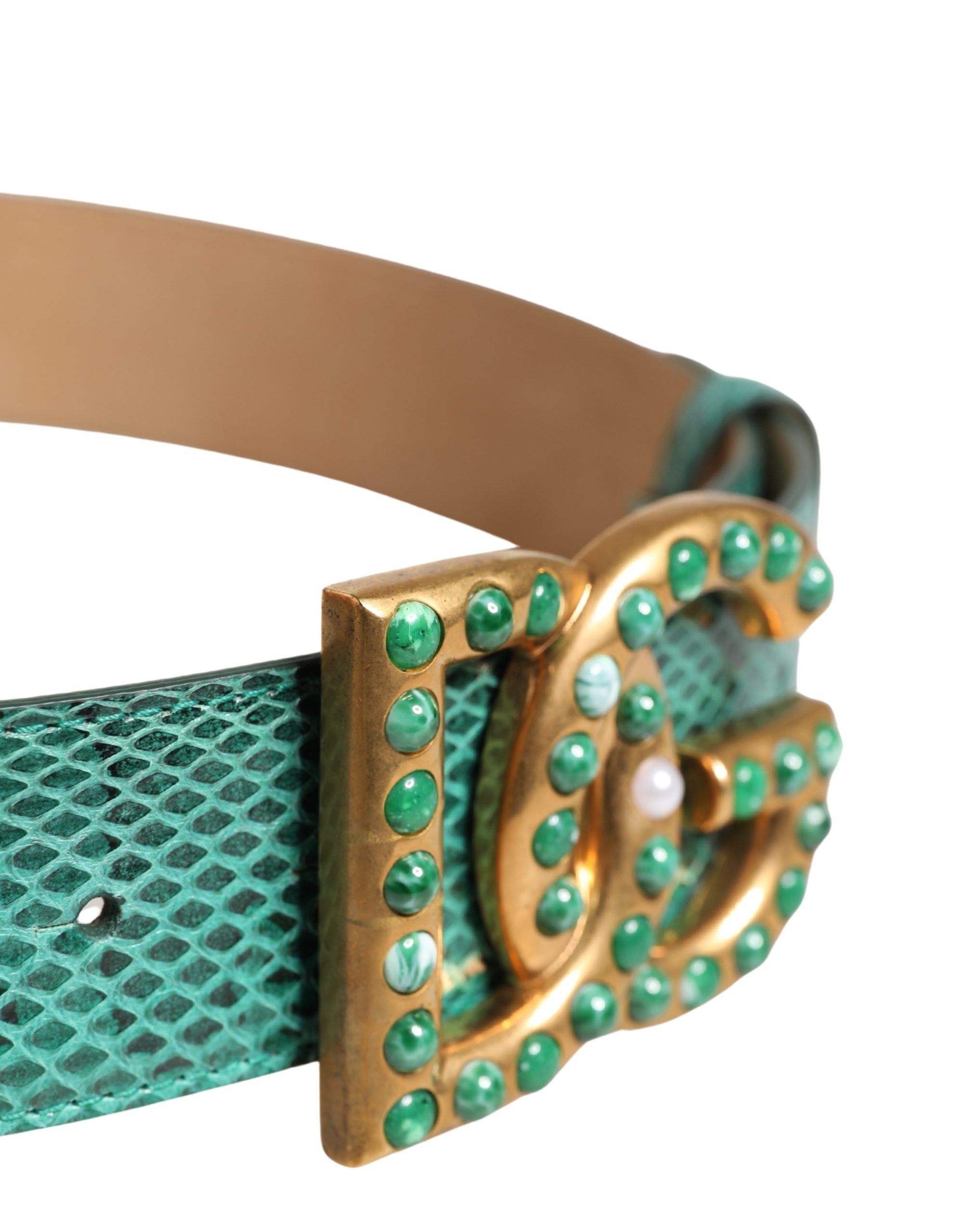 Green Leather DG Logo Embellished Buckle Belt