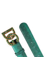 Green Leather DG Logo Embellished Buckle Belt
