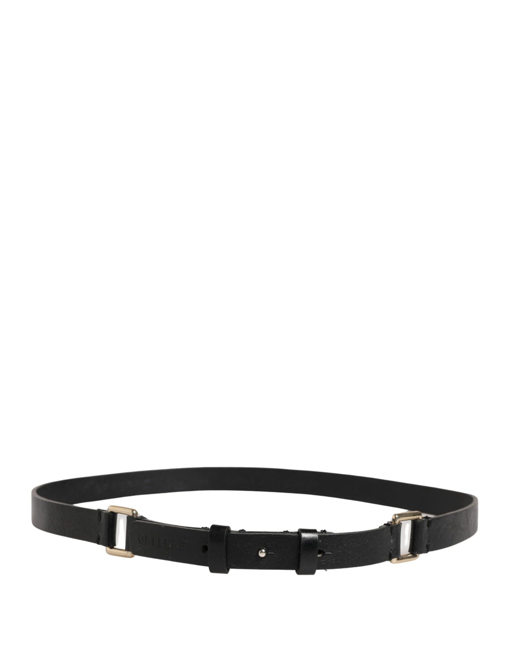Black Leather Thin Gold Metal Brass Buckle Waist Belt