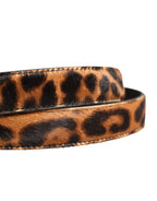 Brown Calf Fur Leopard Metal Buckle Belt