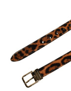 Brown Calf Fur Leopard Metal Buckle Belt
