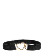 Black Leather Gold Heart Metal Buckle Belt
