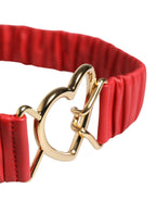 Red Leather Gold Heart Metal Buckle Belt