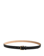 Black Classic Leather Gold Metal Buckle Belt