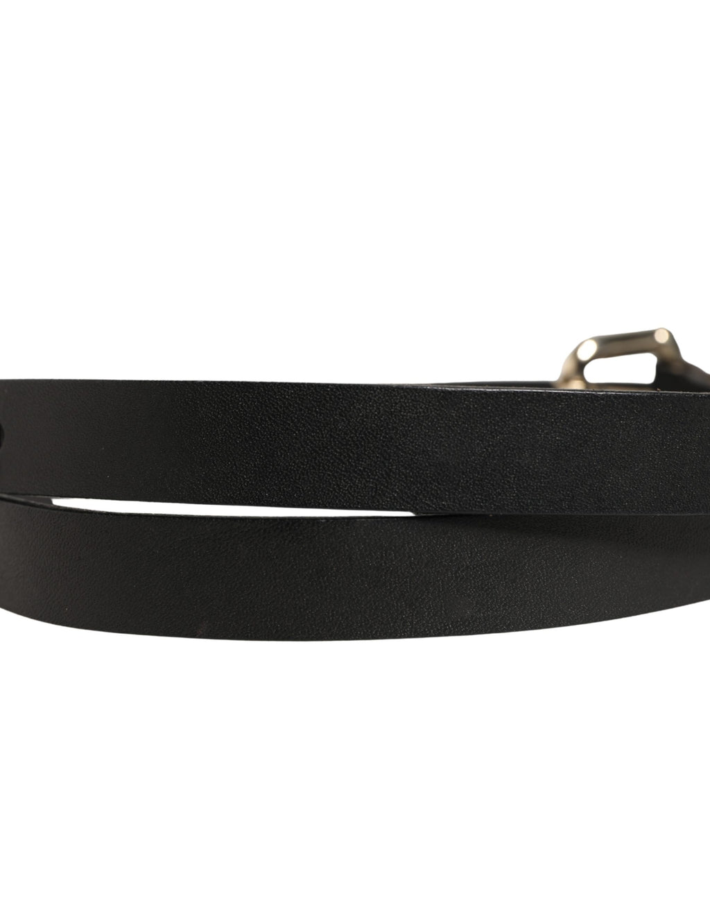 Black Leather Slim Gold Tone Buckle Waist Men Belt