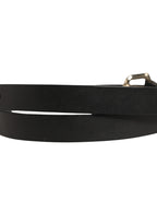Black Leather Slim Gold Tone Buckle Waist Men Belt