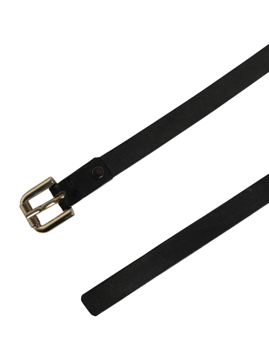 Black Leather Slim Gold Tone Buckle Waist Men Belt