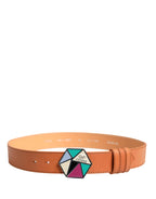 Orange Leather Hexagon Metal Buckle Waist Women Belt