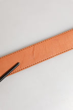 Orange Leather Hexagon Metal Buckle Waist Women Belt