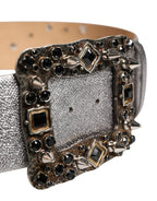 Silver Leather Crystal Metal Buckle Belt