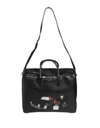 Black Car Man Applique Leather Weekender Borse Bag