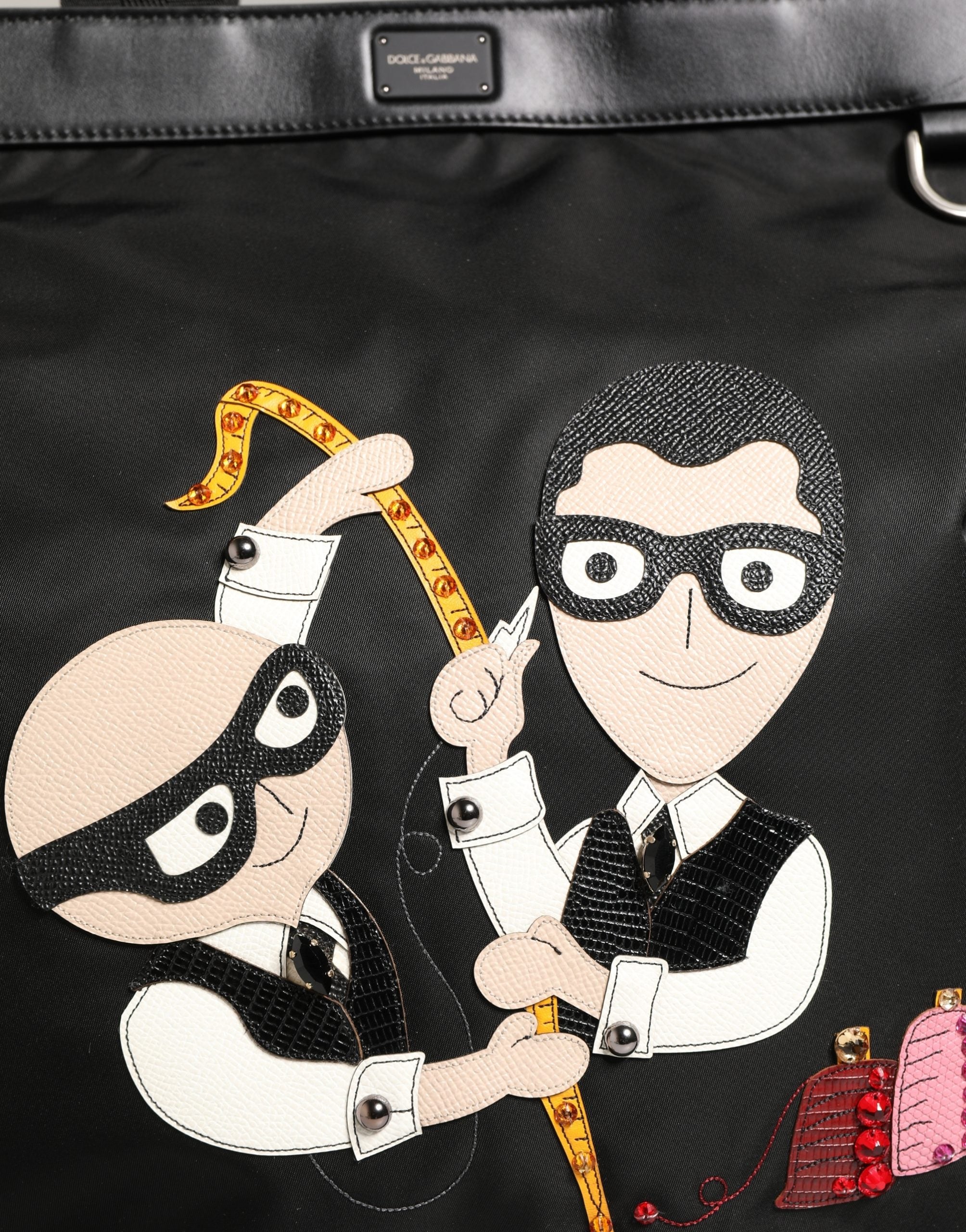 Black Leather #DGFamily Patch Shopping Tote Borse Bag