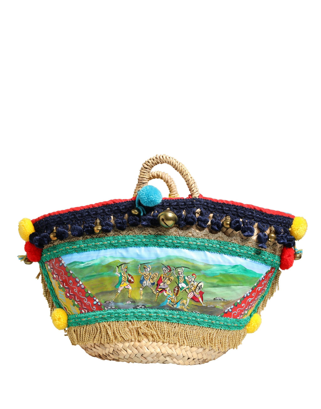 Multicolor Woven Straw Basket Embellished Sicily Bag