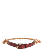 Red Leather Daisy Crystal Embellished Waist Belt