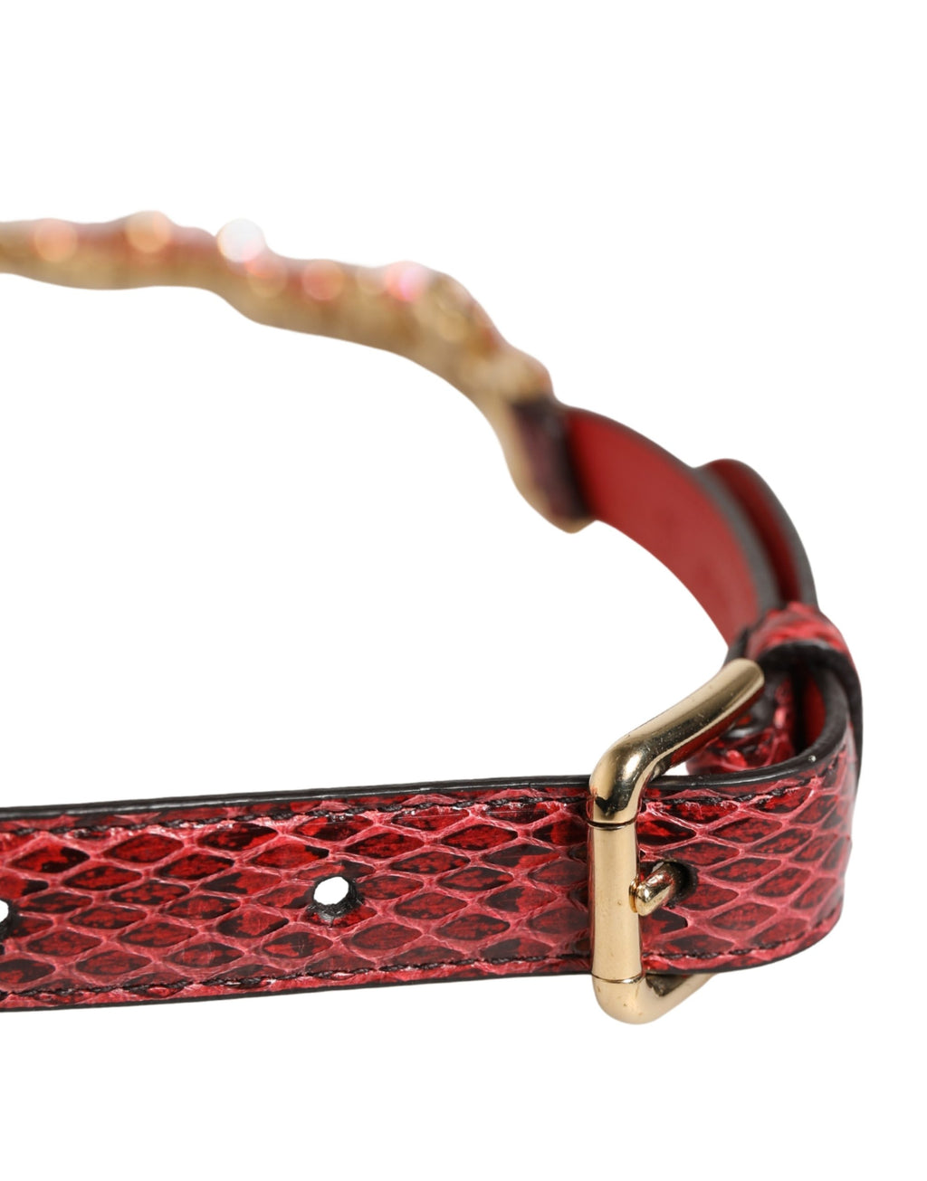 Red Leather Daisy Crystal Embellished Waist Belt