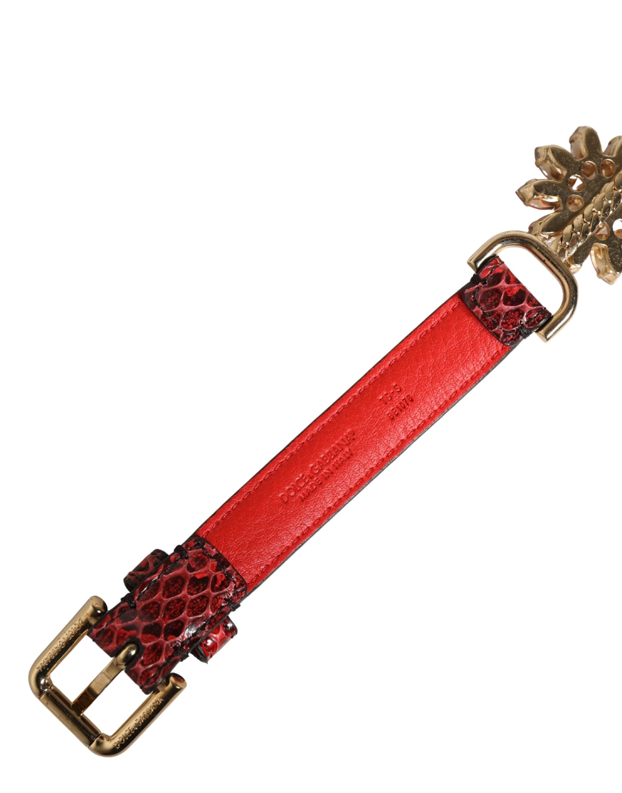 Red Leather Daisy Crystal Embellished Waist Belt