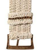 Beige Woven Vintage Metal Buckle Waist Belt