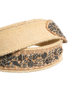 Beige Canvas Embellished Metal Buckle Belt