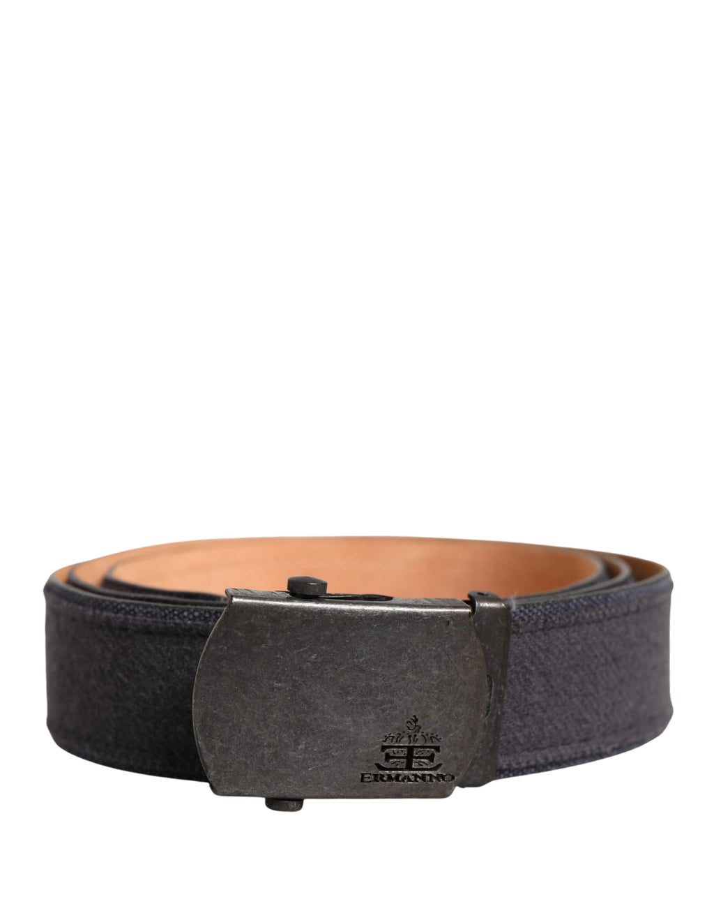 Black Wool Cotton Logo Metal Buckle Belt