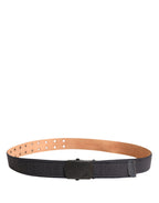 Black Wool Cotton Logo Metal Buckle Belt