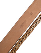 Brown Leather Braided Metal Buckle Belt