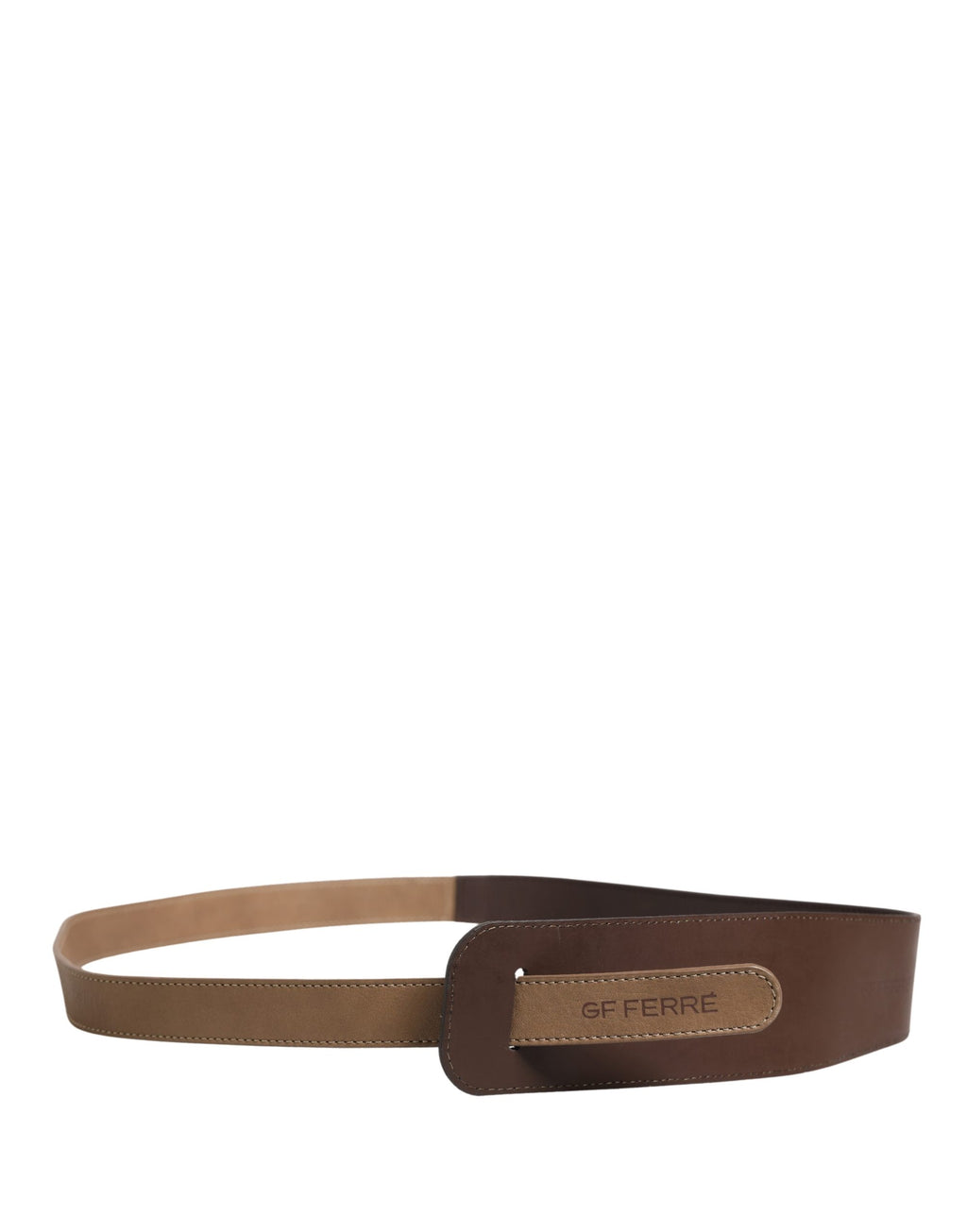 Brown Genuine Leather Logo Wide Waist Women Belt