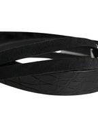 Black Exotic Leather Silver Metal Buckle Belt