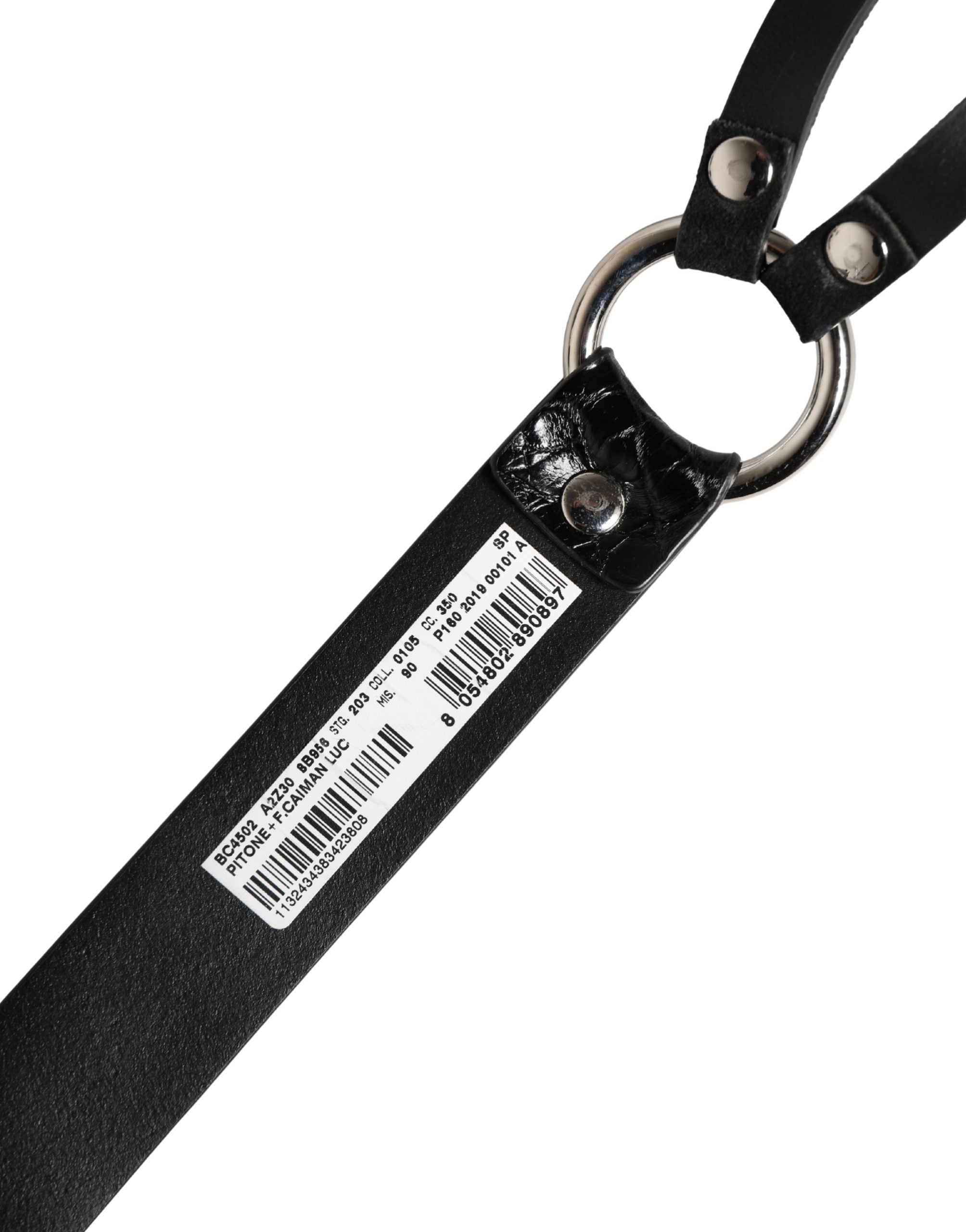 Black Exotic Leather Silver Metal Buckle Belt