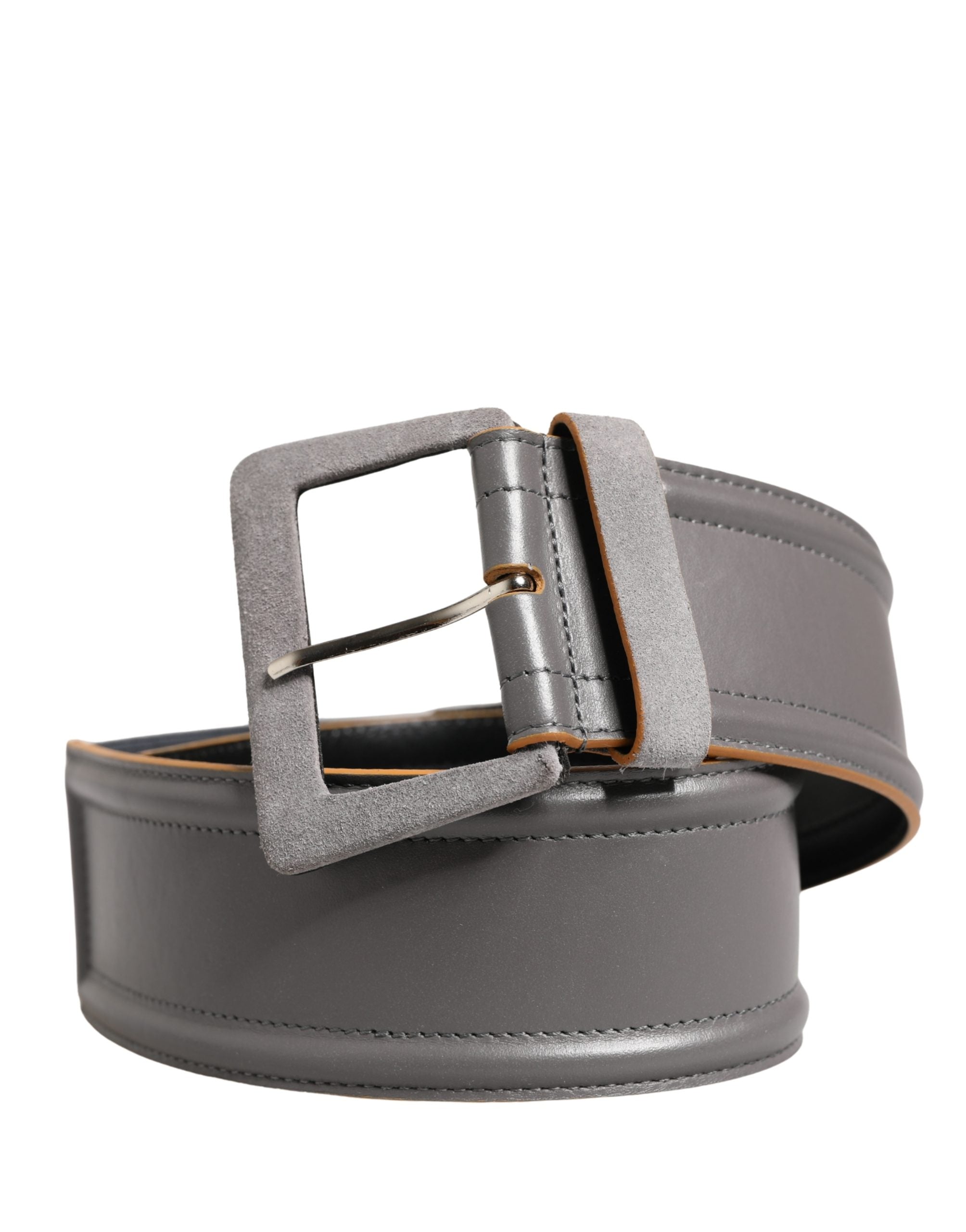 Gray Genuine Leather Square Silver Metal Buckle Belt