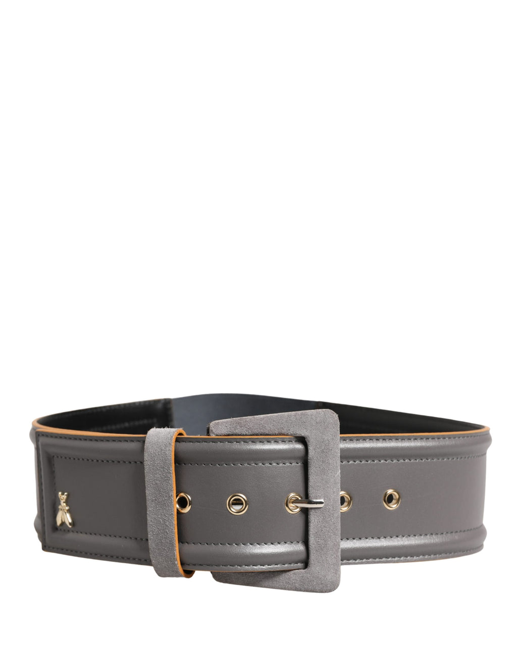 Gray Genuine Leather Square Silver Metal Buckle Belt