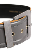 Gray Genuine Leather Square Silver Metal Buckle Belt
