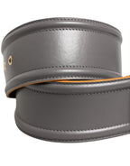 Gray Genuine Leather Square Silver Metal Buckle Belt