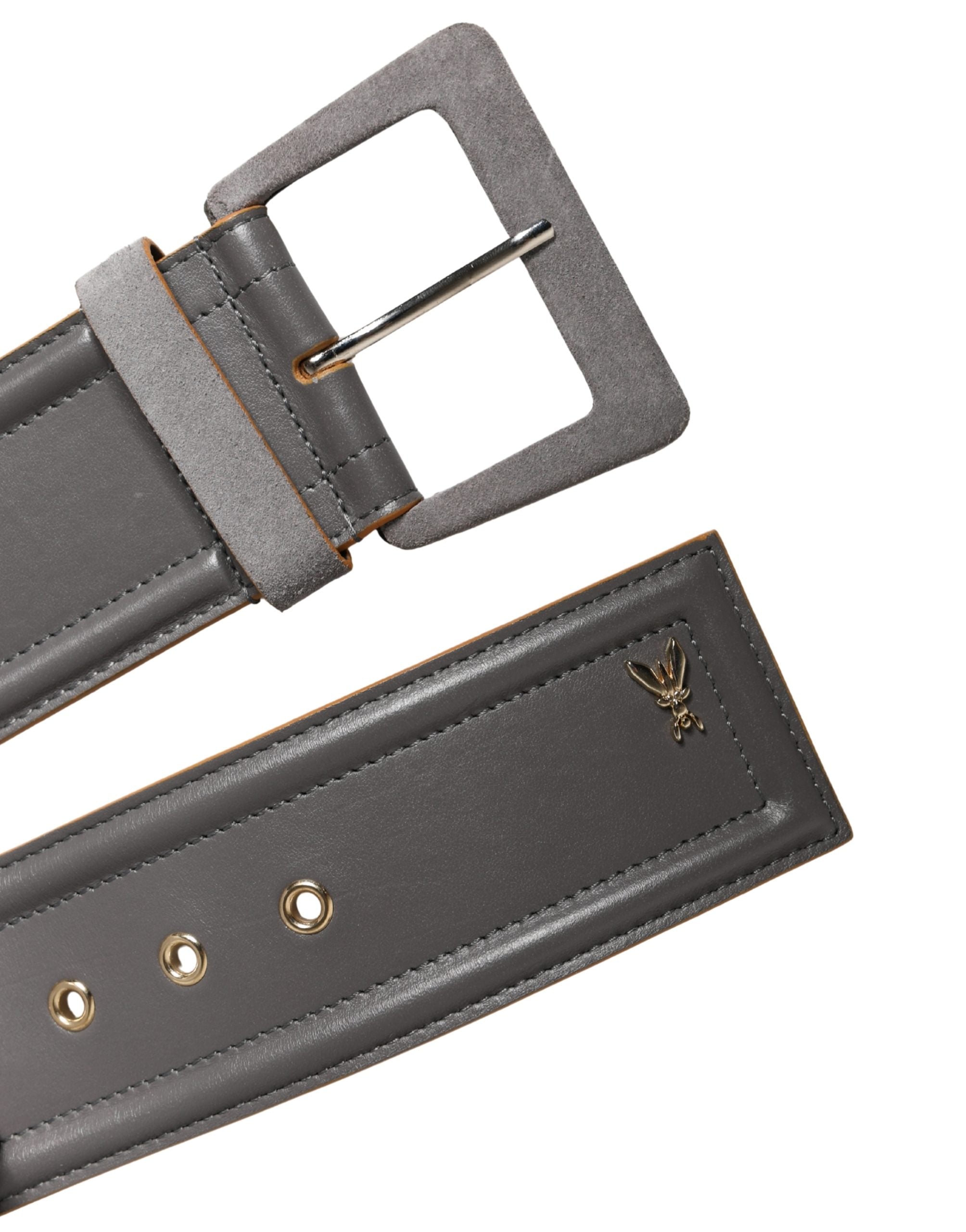 Gray Genuine Leather Square Silver Metal Buckle Belt
