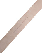 Metallic Beige Leather Silver Metal Buckle Belt