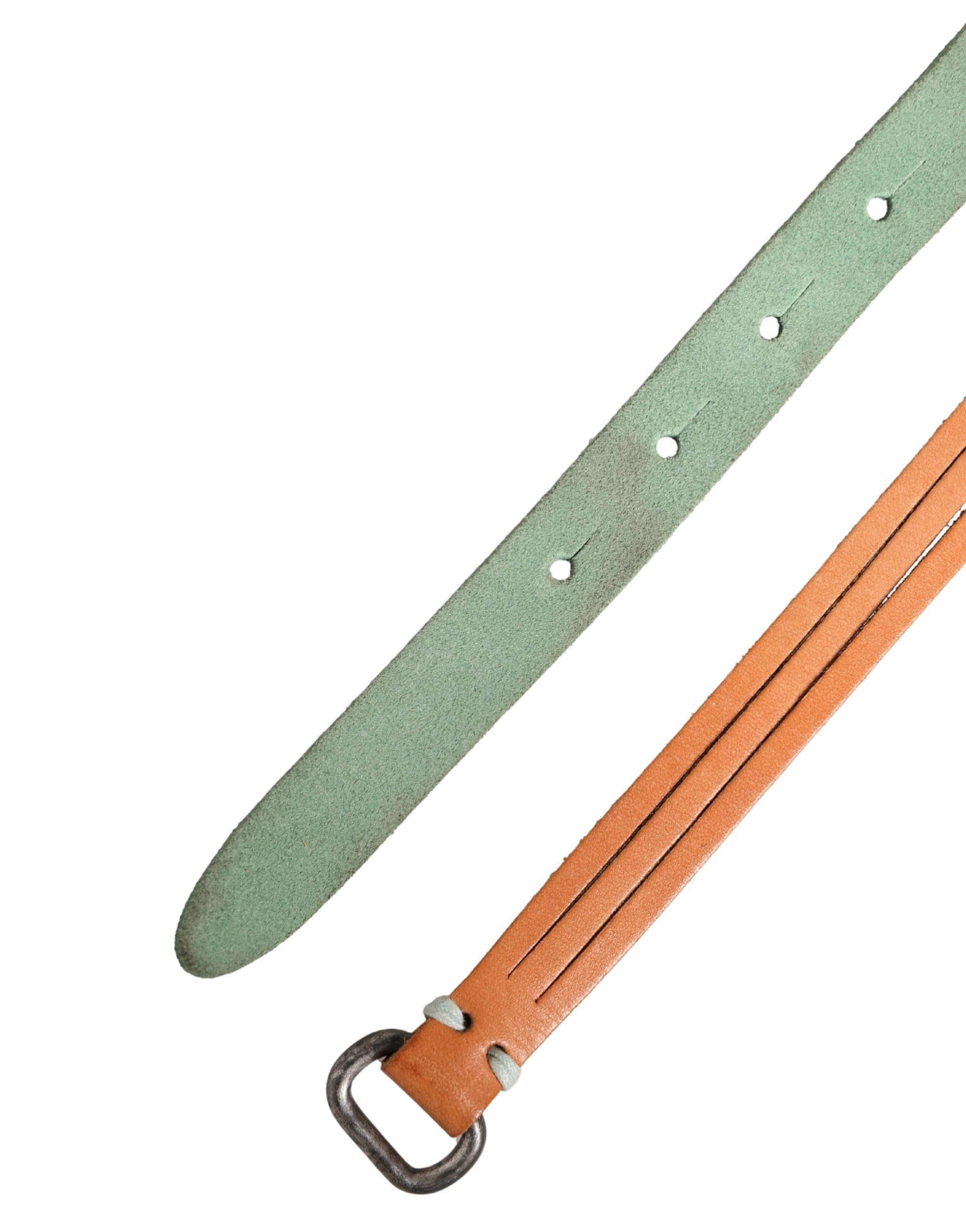 Brown Leather Silver Tone Buckle Waist Belt